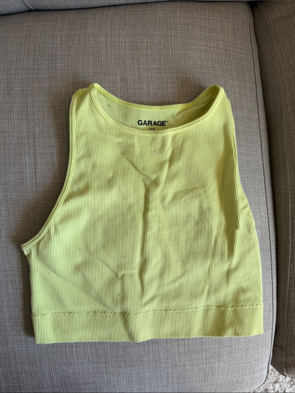 Garage Neon Yellow Ribbed Crop Tank